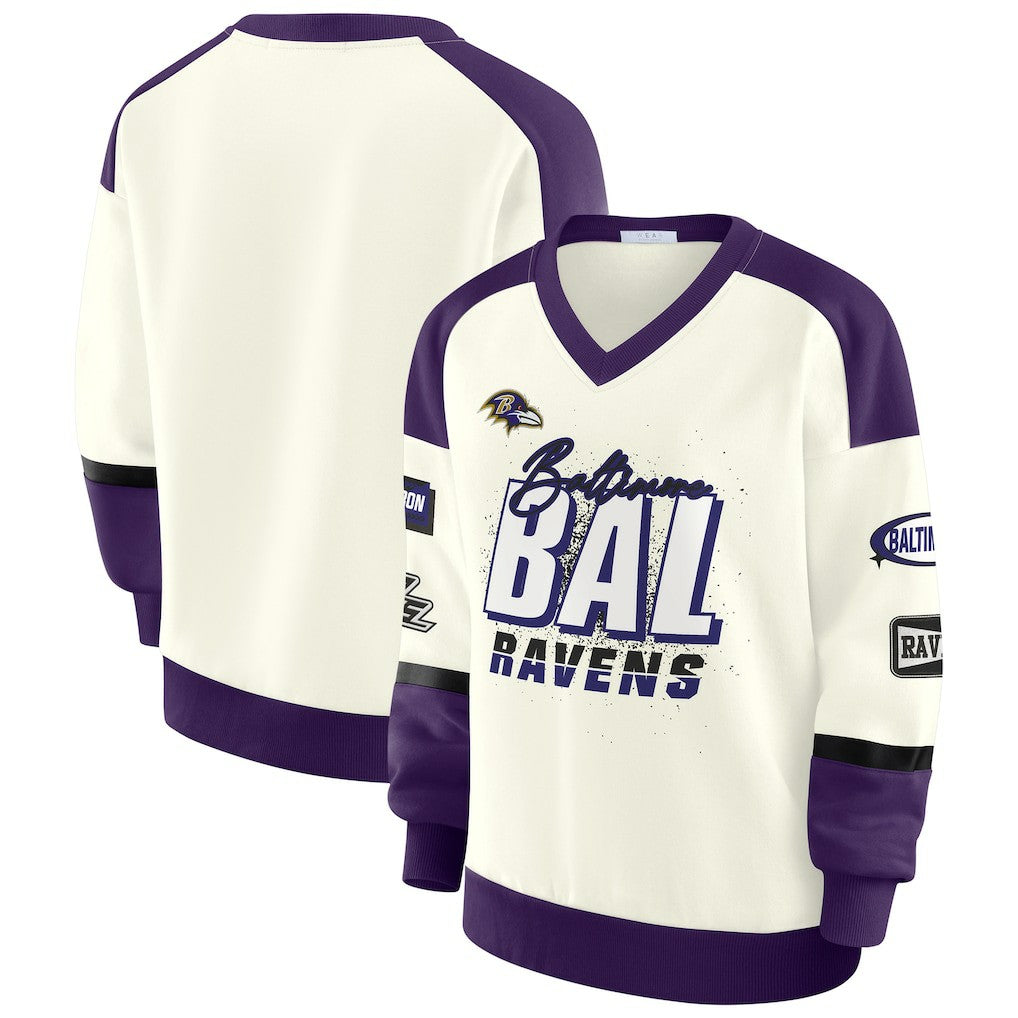 NFL Baltimore Ravens WEAR by Erin Andrews Women's Racing Crew V-Neck Sweatshirt