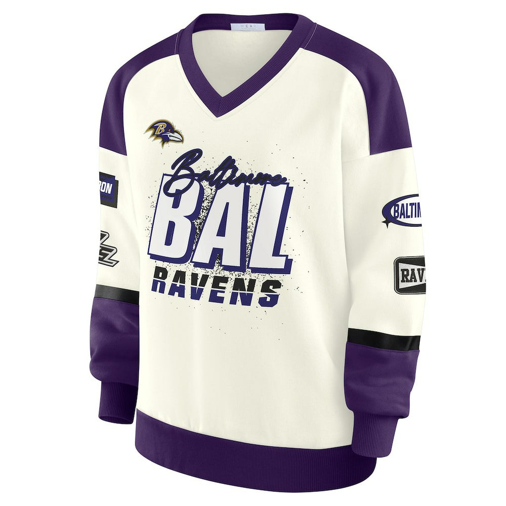 NFL Baltimore Ravens WEAR by Erin Andrews Women's Racing Crew V-Neck Sweatshirt