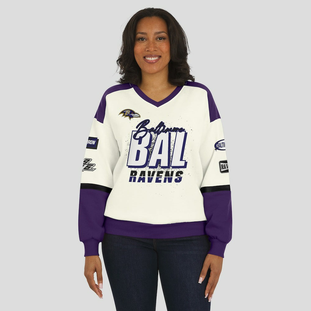 NFL Baltimore Ravens WEAR by Erin Andrews Women's Racing Crew V-Neck Sweatshirt