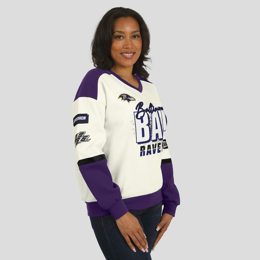 NFL Baltimore Ravens WEAR by Erin Andrews Women's Racing Crew V-Neck Sweatshirt