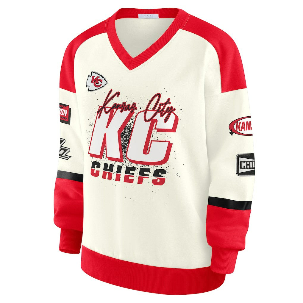 NFL Kansas City Chiefs WEAR by Erin Andrews Women's Racing Crew V-Neck Sweatshirt