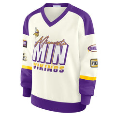 NFL Minnesota Vikings WEAR by Erin Andrews Women's Racing Crew V-Neck Sweatshirt