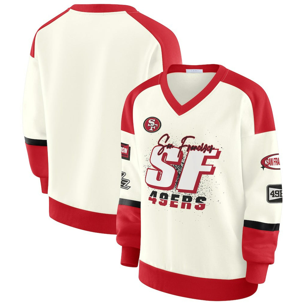 NFL San Francisco 49ers WEAR by Erin Andrews Women's Racing Crew V-Neck Sweatshirt