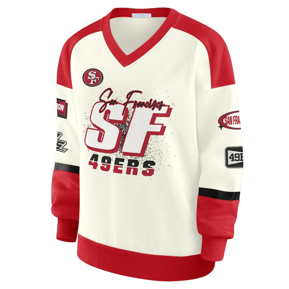 NFL San Francisco 49ers WEAR by Erin Andrews Women's Racing Crew V-Neck Sweatshirt