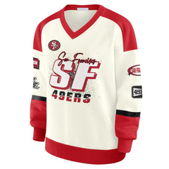 NFL San Francisco 49ers WEAR by Erin Andrews Women's Racing Crew V-Neck Sweatshirt
