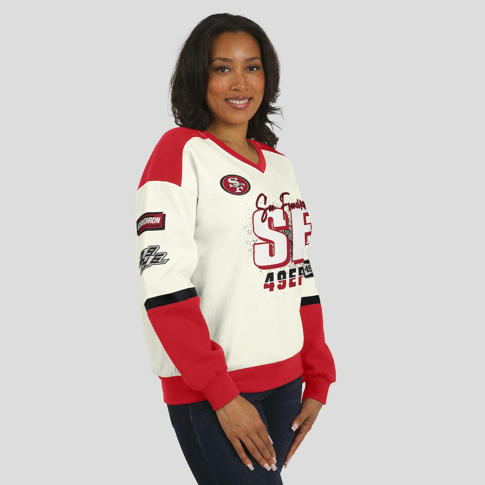 NFL San Francisco 49ers WEAR by Erin Andrews Women's Racing Crew V-Neck Sweatshirt