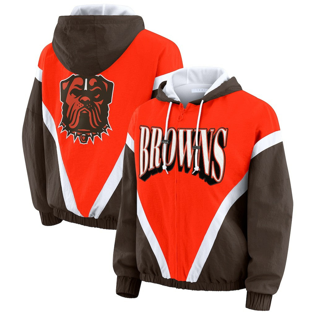 NFL Cleveland Browns WEAR by Erin Andrews Women's Plus Size Retro Crinkle Full-Zip Hoodie Windbreaker Jacket