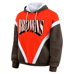 NFL Cleveland Browns WEAR by Erin Andrews Women's Plus Size Retro Crinkle Full-Zip Hoodie Windbreaker Jacket