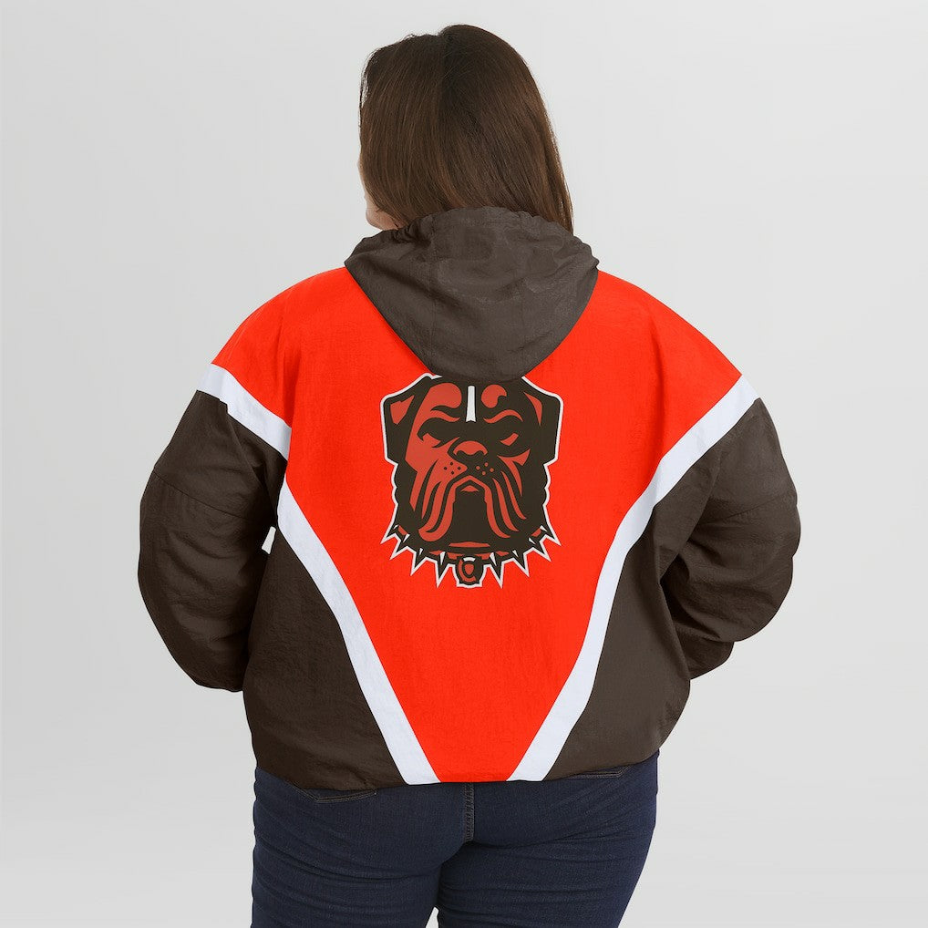 NFL Cleveland Browns WEAR by Erin Andrews Women's Plus Size Retro Crinkle Full-Zip Hoodie Windbreaker Jacket