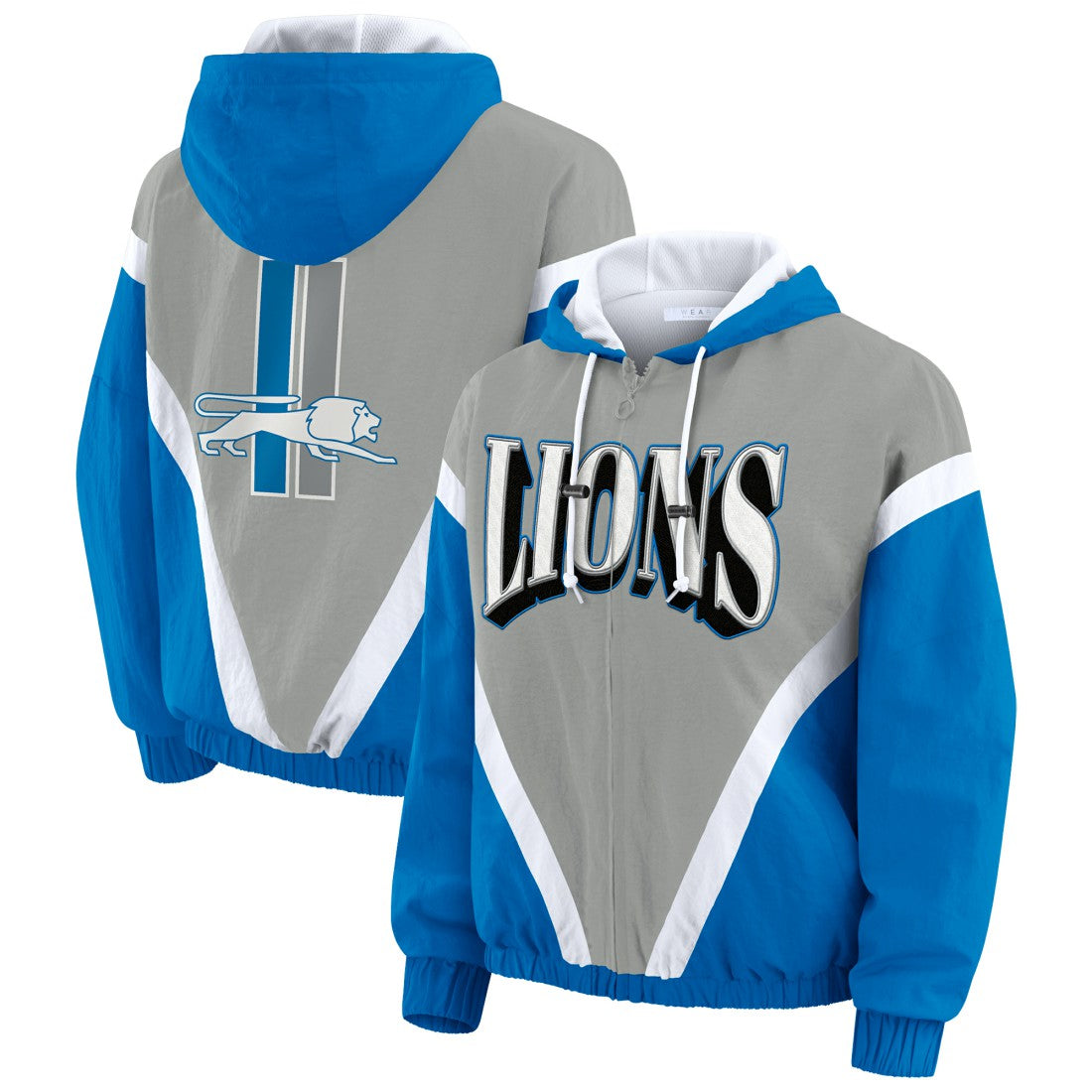 NFL Detroit Lions WEAR by Erin Andrews Women's Plus Size Retro Crinkle Full-Zip Hoodie Windbreaker Jacket