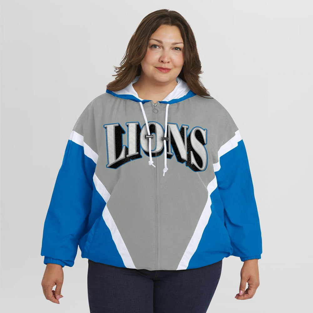 NFL Detroit Lions WEAR by Erin Andrews Women's Plus Size Retro Crinkle Full-Zip Hoodie Windbreaker Jacket