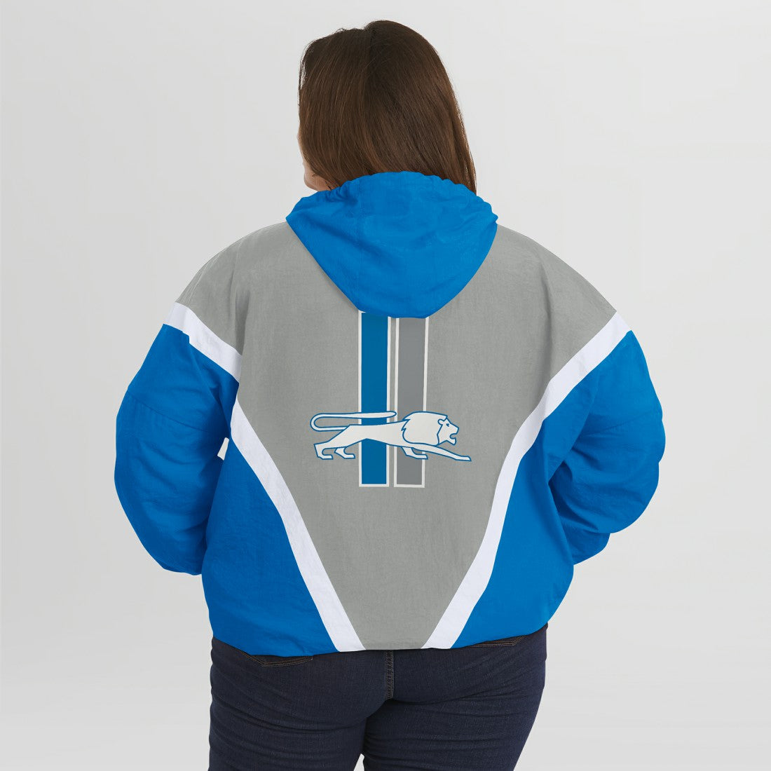 NFL Detroit Lions WEAR by Erin Andrews Women's Plus Size Retro Crinkle Full-Zip Hoodie Windbreaker Jacket