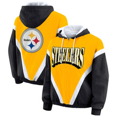 NFL Pittsburgh Steelers WEAR by Erin Andrews Women's Plus Size Retro Crinkle Full-Zip Hoodie Windbreaker Jacket