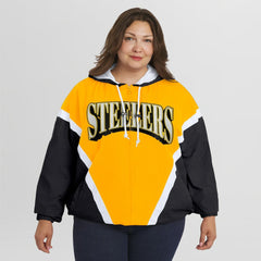 NFL Pittsburgh Steelers WEAR by Erin Andrews Women's Plus Size Retro Crinkle Full-Zip Hoodie Windbreaker Jacket