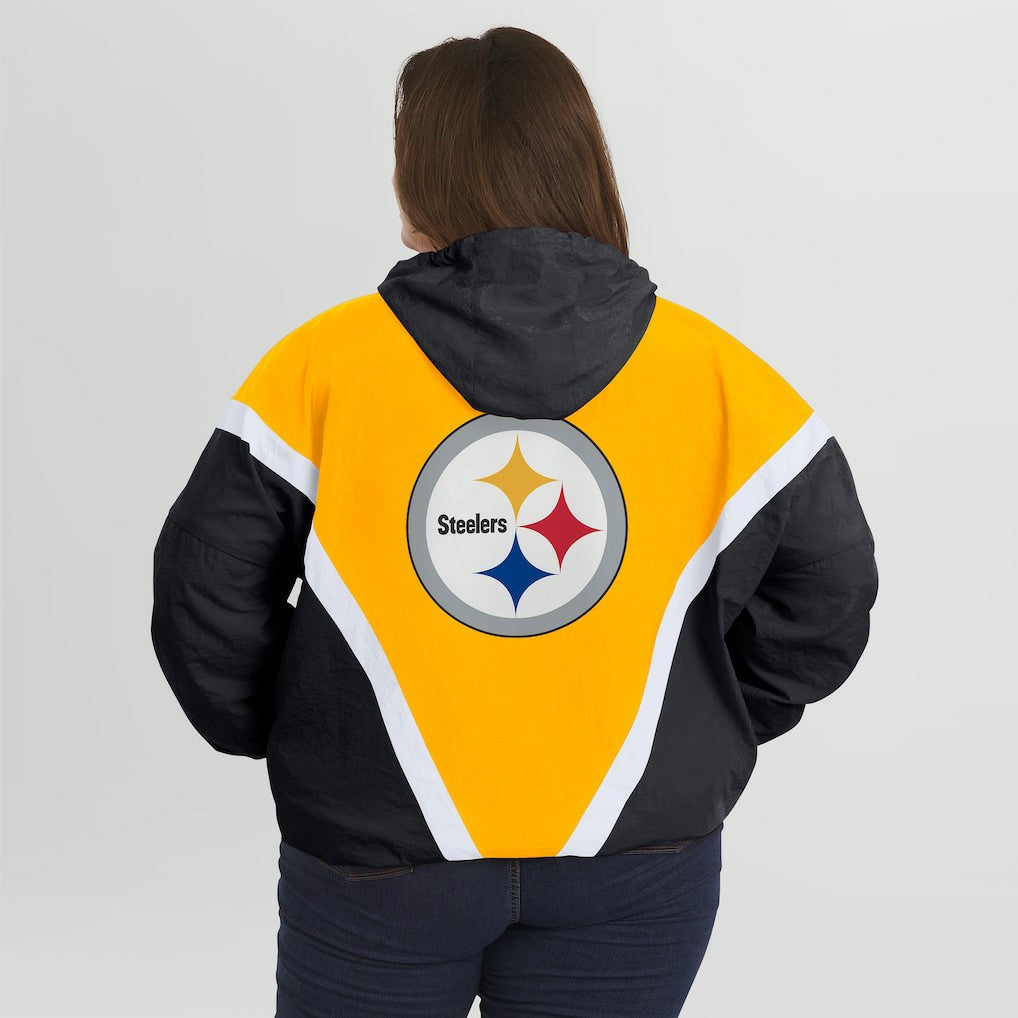 NFL Pittsburgh Steelers WEAR by Erin Andrews Women's Plus Size Retro Crinkle Full-Zip Hoodie Windbreaker Jacket