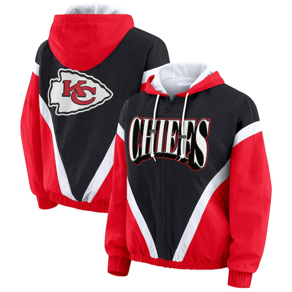 NFL Kansas City Chiefs WEAR by Erin Andrews Women's Plus Size Retro Crinkle Full-Zip Hoodie Windbreaker Jacket