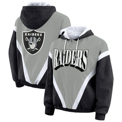 NFL Las Vegas Raiders WEAR by Erin Andrews Women's Plus Size Retro Crinkle Full-Zip Hoodie Windbreaker Jacket