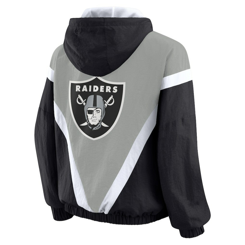 NFL Las Vegas Raiders WEAR by Erin Andrews Women's Plus Size Retro Crinkle Full-Zip Hoodie Windbreaker Jacket