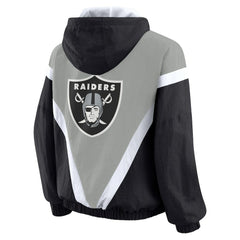 NFL Las Vegas Raiders WEAR by Erin Andrews Women's Plus Size Retro Crinkle Full-Zip Hoodie Windbreaker Jacket