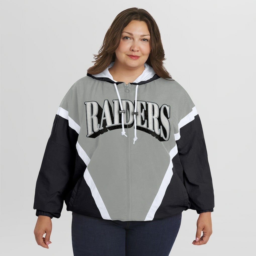 NFL Las Vegas Raiders WEAR by Erin Andrews Women's Plus Size Retro Crinkle Full-Zip Hoodie Windbreaker Jacket