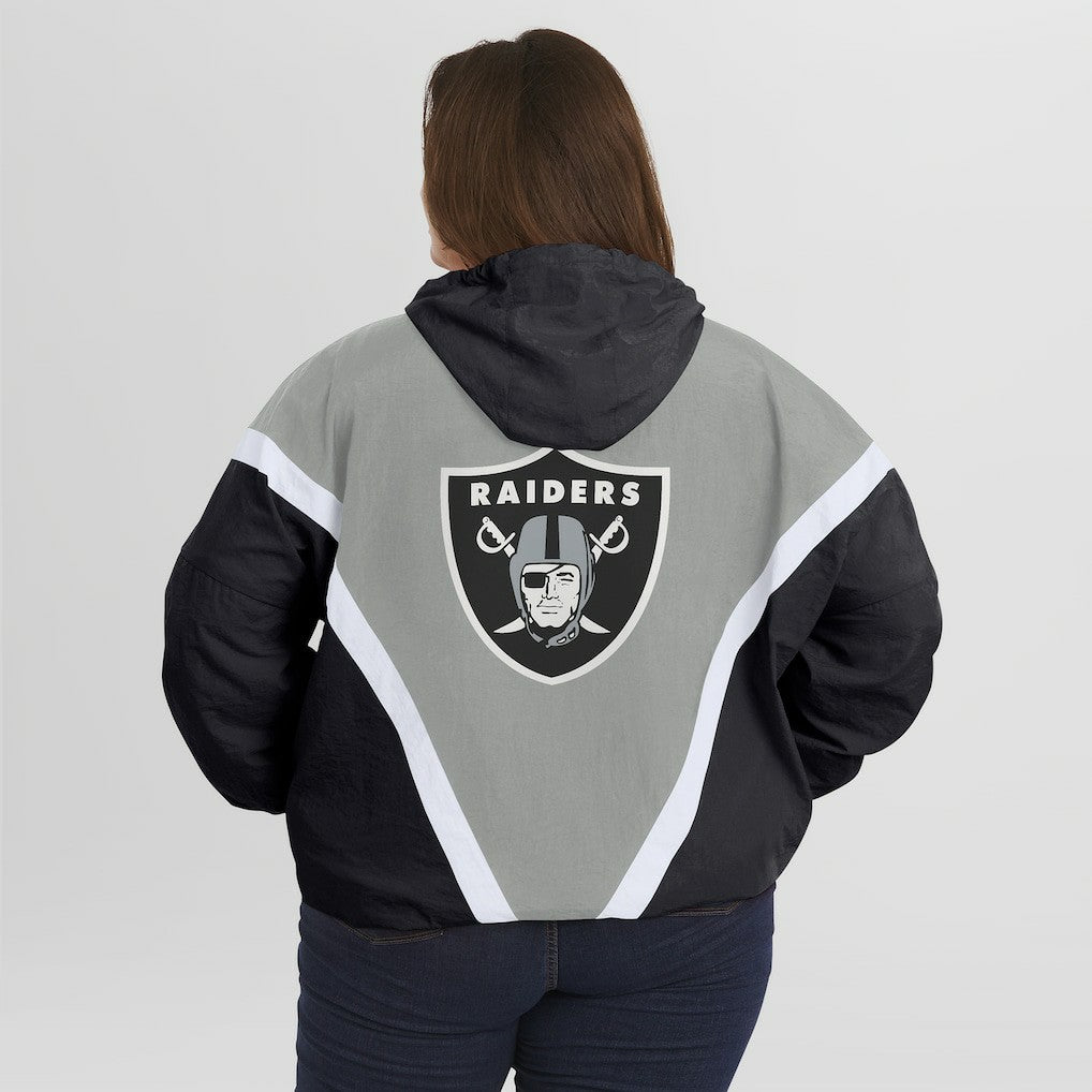 NFL Las Vegas Raiders WEAR by Erin Andrews Women's Plus Size Retro Crinkle Full-Zip Hoodie Windbreaker Jacket
