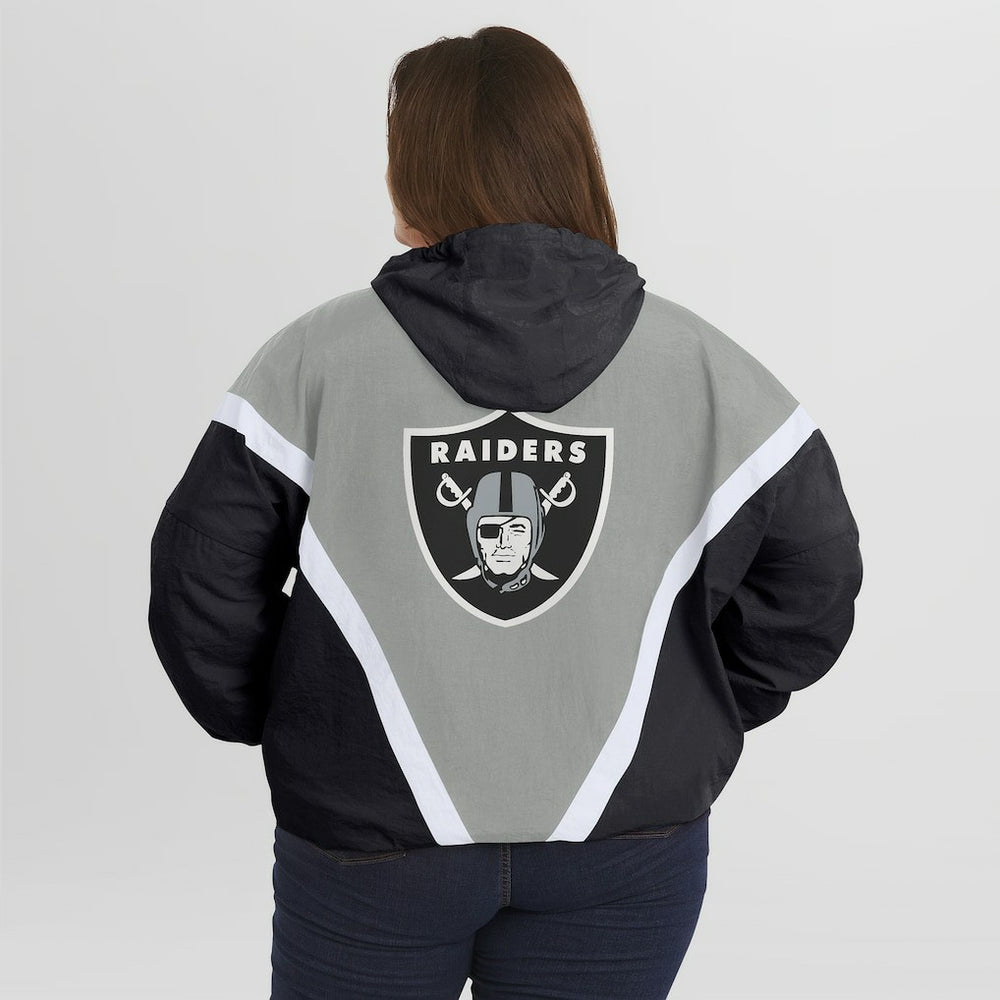 NFL Las Vegas Raiders WEAR by Erin Andrews Women's Plus Size Retro Crinkle Full-Zip Hoodie Windbreaker Jacket