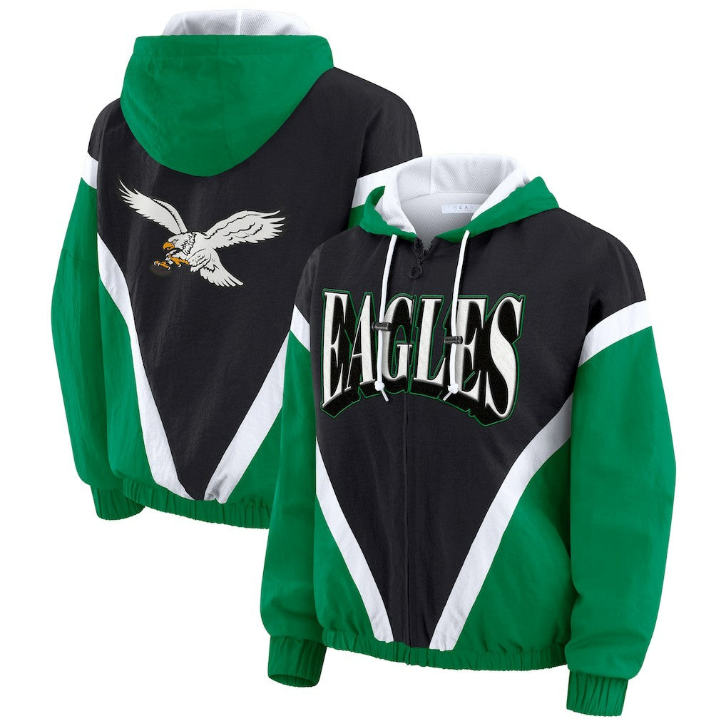 NFL Philadelphia Eagles WEAR by Erin Andrews Women's Plus Size Retro Crinkle Full-Zip Hoodie Windbreaker Jacket