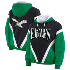 NFL Philadelphia Eagles WEAR by Erin Andrews Women's Plus Size Retro Crinkle Full-Zip Hoodie Windbreaker Jacket