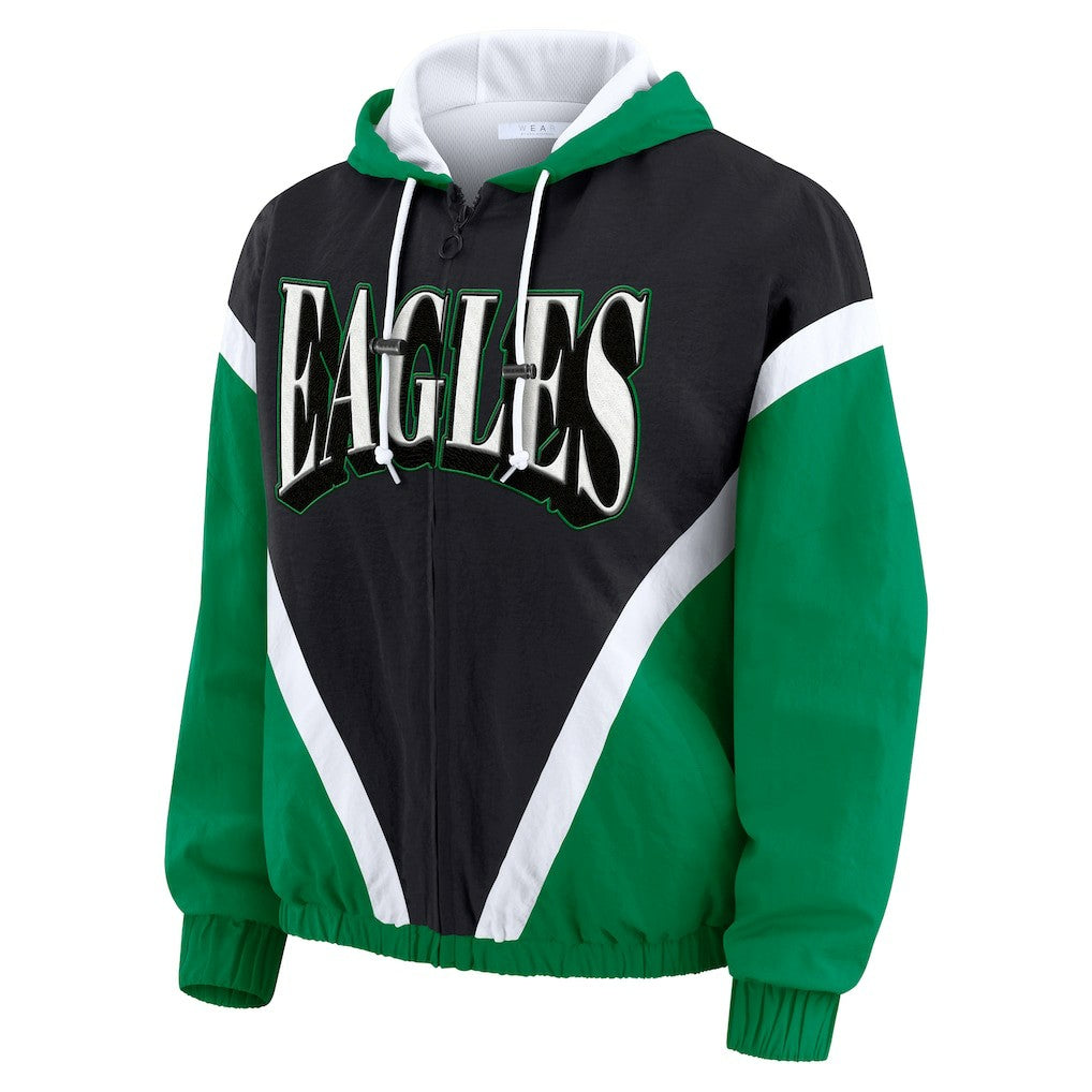 NFL Philadelphia Eagles WEAR by Erin Andrews Women's Plus Size Retro Crinkle Full-Zip Hoodie Windbreaker Jacket