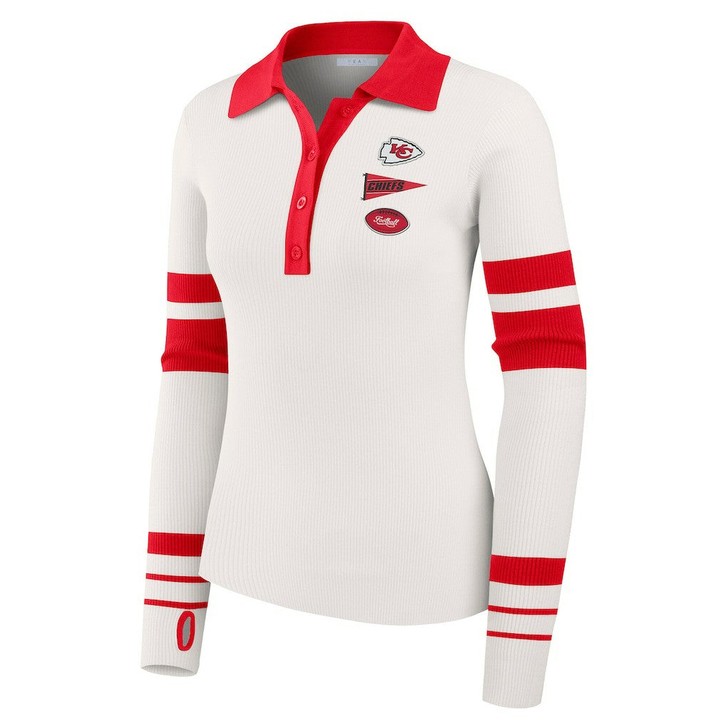 NFL Kansas City Chiefs WEAR by Erin Andrews Women's Ribbed Henley Polo Sweater