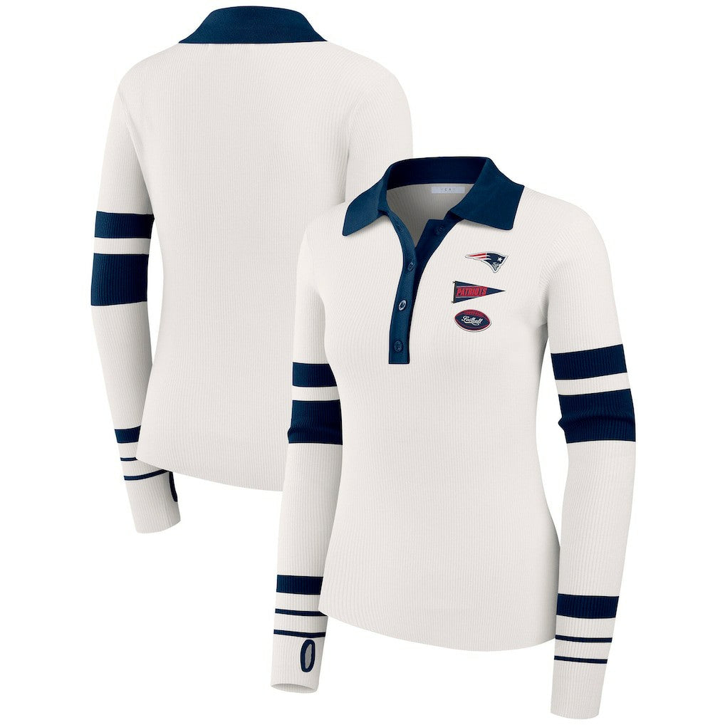 NFL New England Patriots WEAR by Erin Andrews Women's Ribbed Henley Polo Sweater