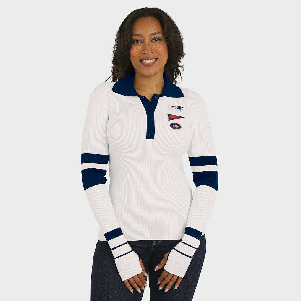 NFL New England Patriots WEAR by Erin Andrews Women's Ribbed Henley Polo Sweater