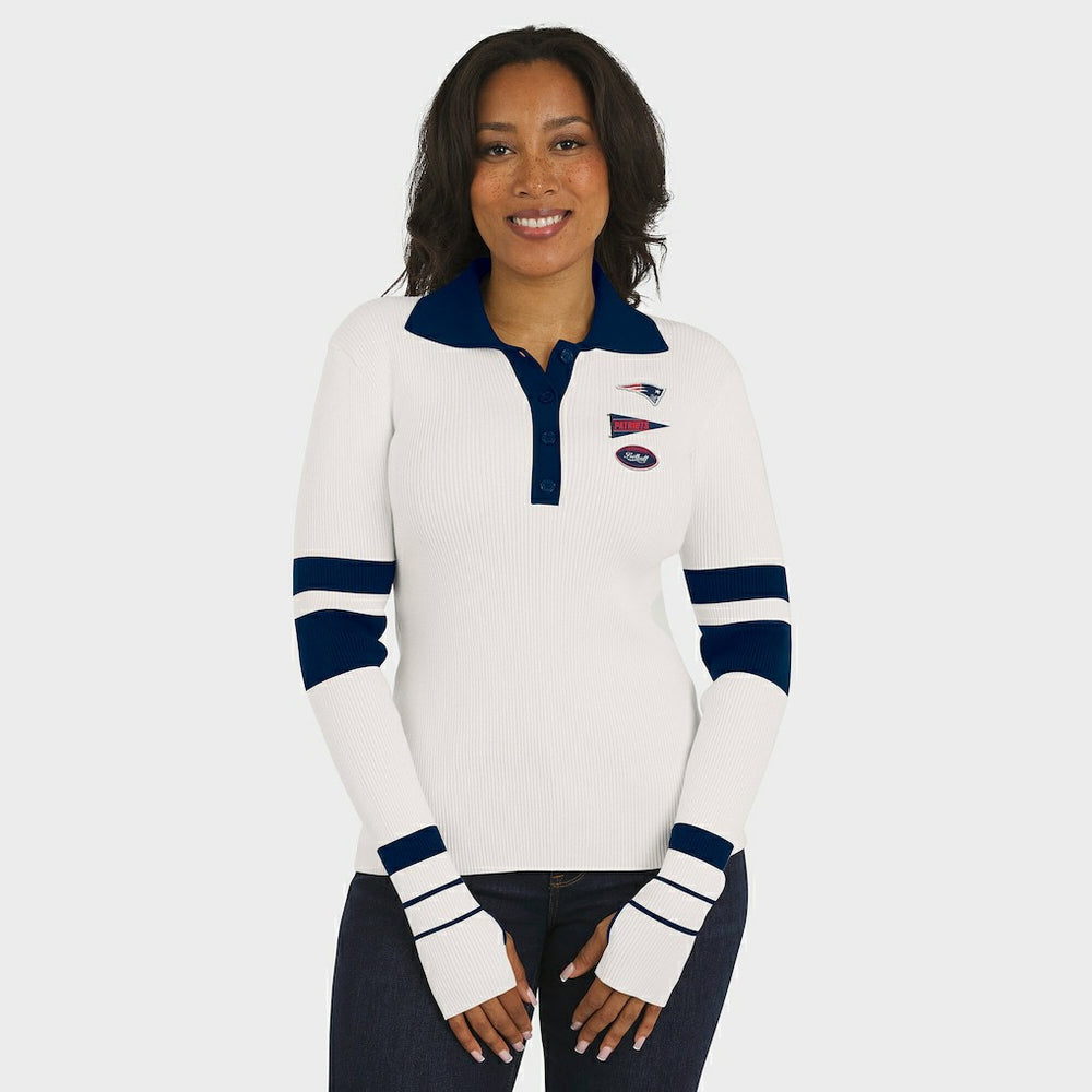 NFL New England Patriots WEAR by Erin Andrews Women's Ribbed Henley Polo Sweater