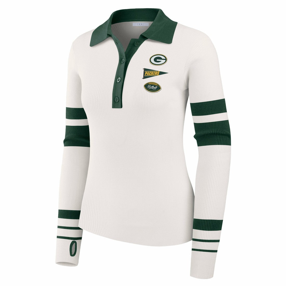 NFL Green Bay Packers WEAR by Erin Andrews Women's Ribbed Henley Polo Sweater
