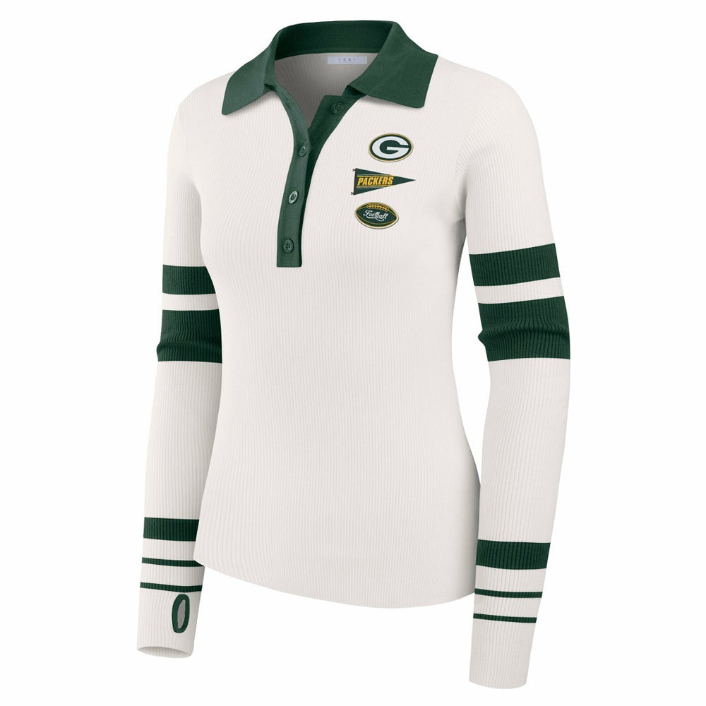 NFL Green Bay Packers WEAR by Erin Andrews Women's Ribbed Henley Polo Sweater