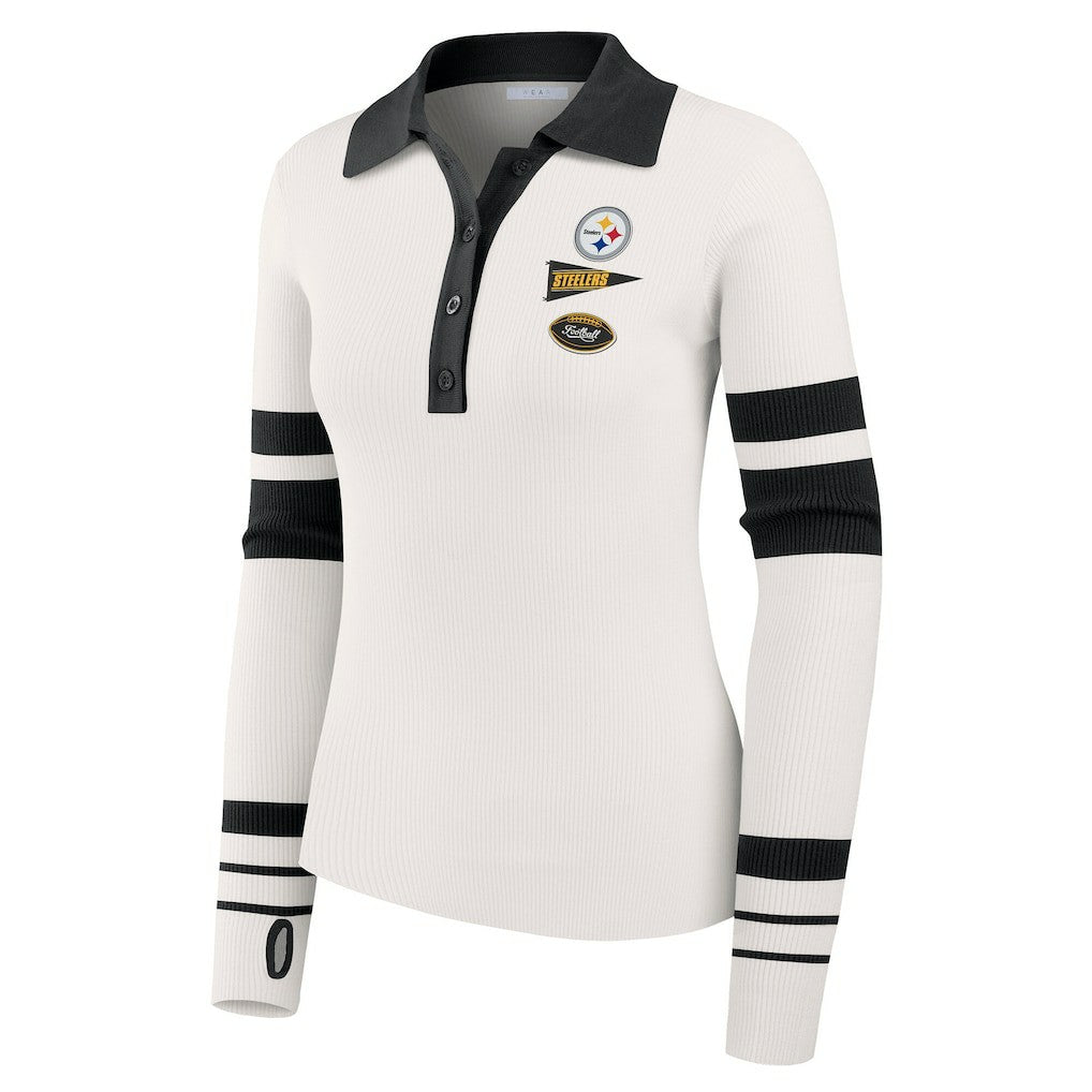 NFL Pittsburgh Steelers WEAR by Erin Andrews Women's Ribbed Henley Polo Sweater