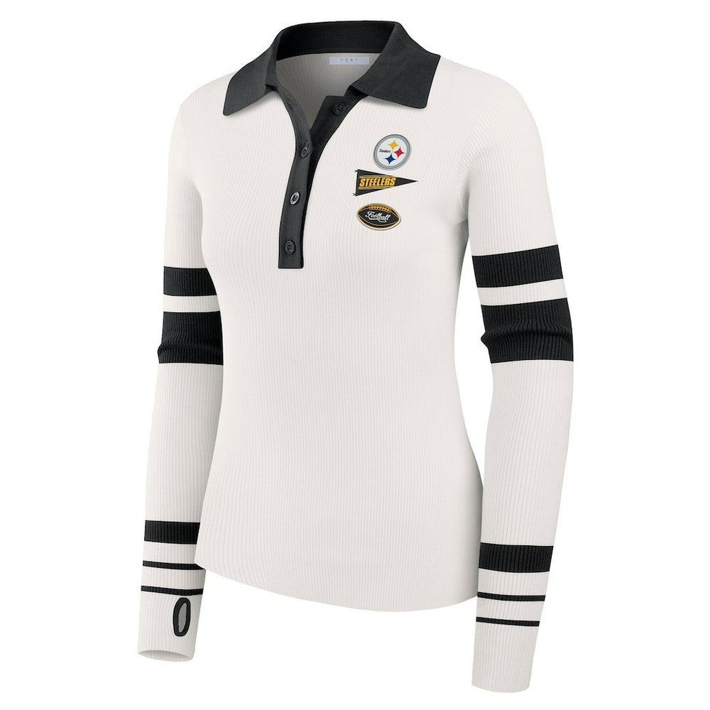 NFL Pittsburgh Steelers WEAR by Erin Andrews Women's Ribbed Henley Polo Sweater