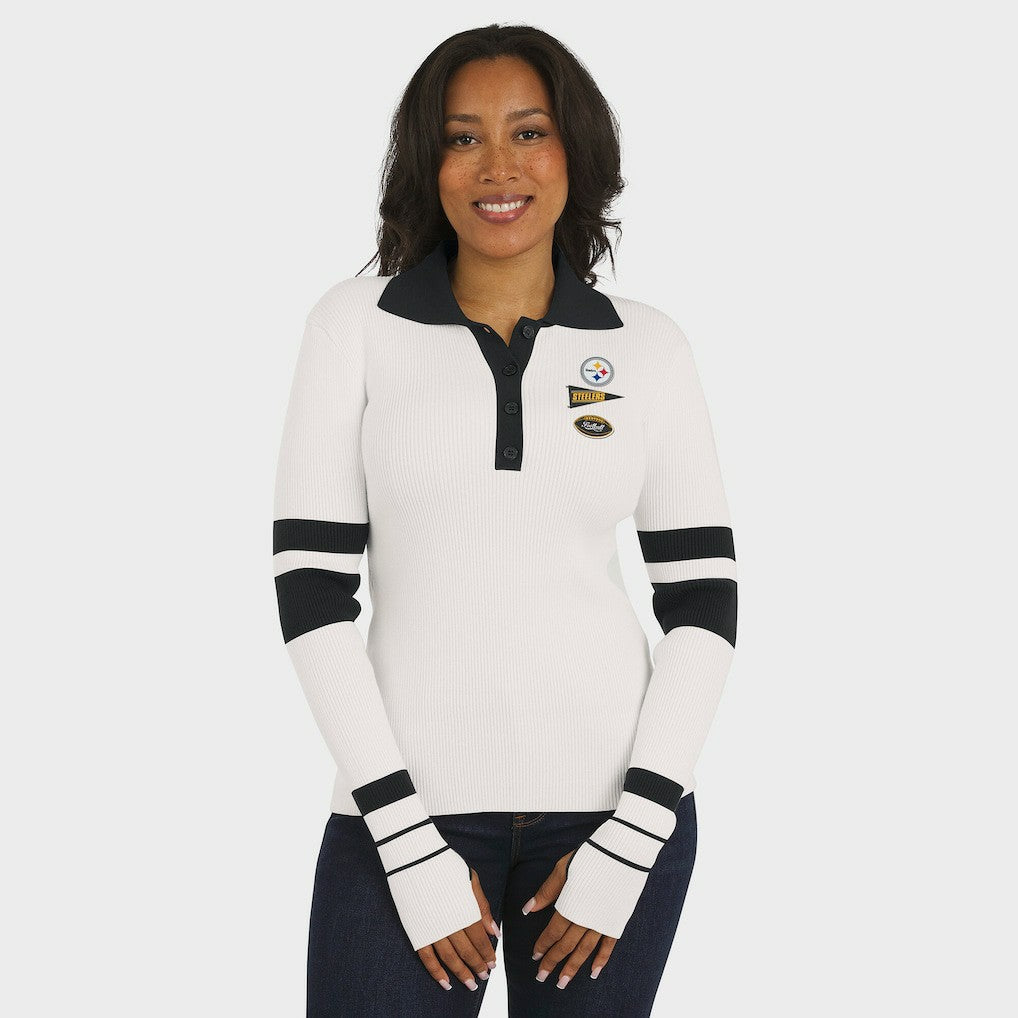 NFL Pittsburgh Steelers WEAR by Erin Andrews Women's Ribbed Henley Polo Sweater