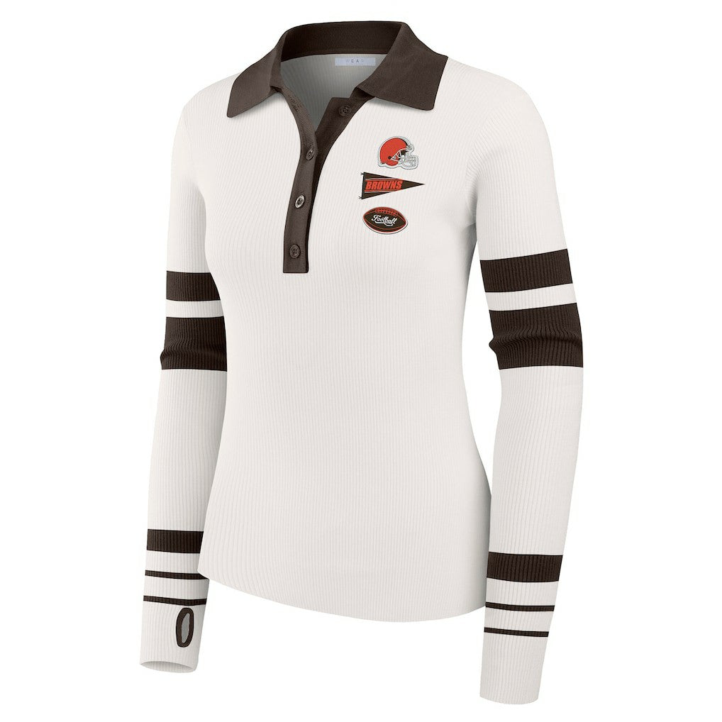 NFL Cleveland Browns WEAR by Erin Andrews Women's Ribbed Henley Polo Sweater