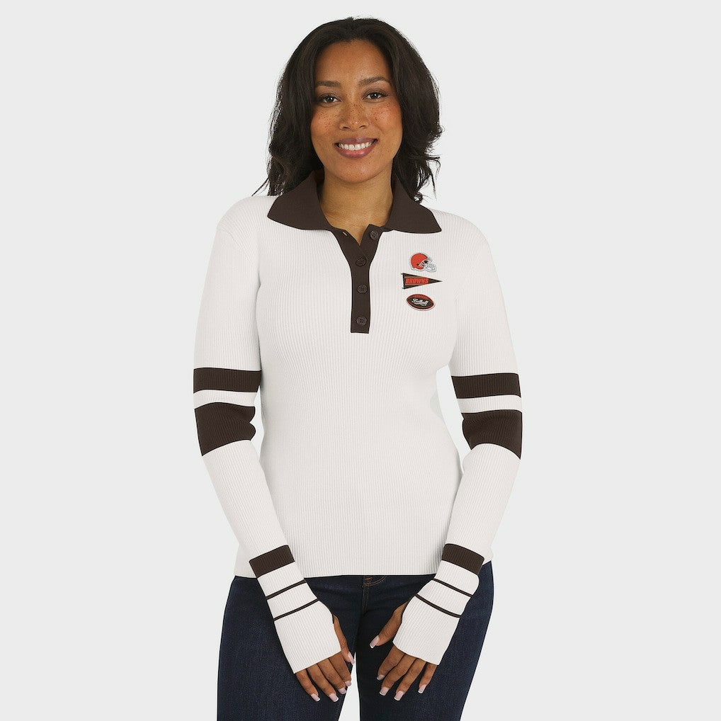 NFL Cleveland Browns WEAR by Erin Andrews Women's Ribbed Henley Polo Sweater