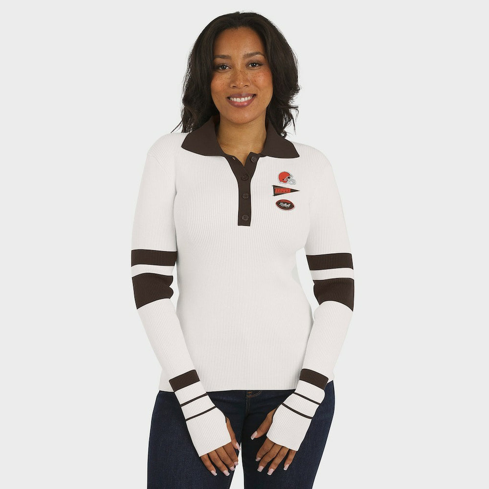 NFL Cleveland Browns WEAR by Erin Andrews Women's Ribbed Henley Polo Sweater