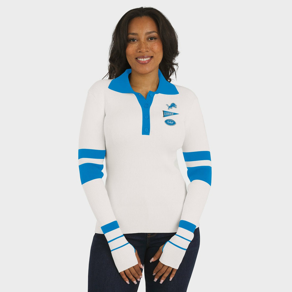 NFL Detroit Lions WEAR by Erin Andrews Women's Ribbed Henley Polo Sweater