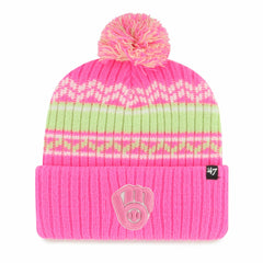 Milwaukee Brewers Youth Polar Vortex Cuffed Knit Hat with Pom - Pink | 47 brand