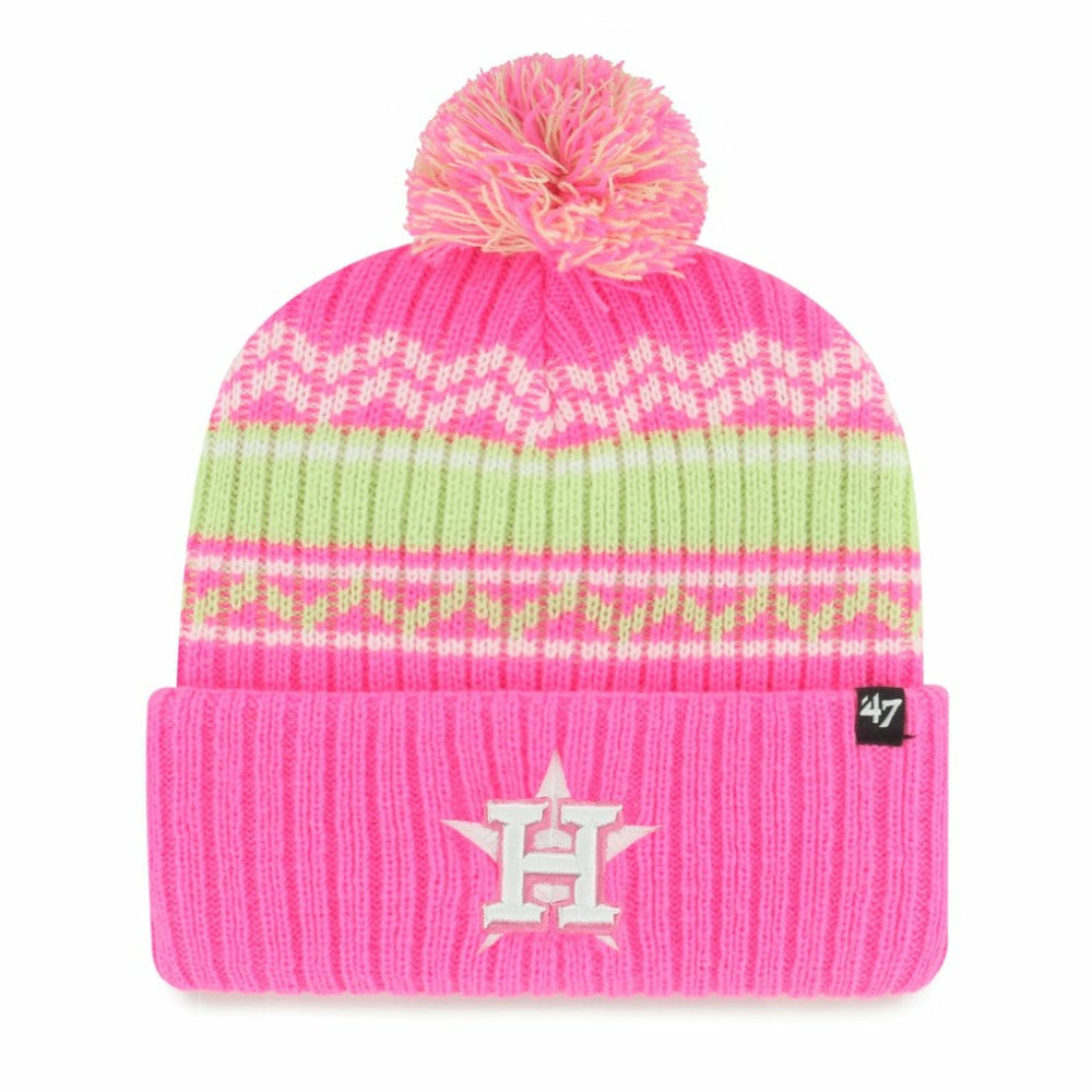 Houston Astros Youth Polar Vortex Cuffed Knit Hat with Pom - Pink | 47 brand