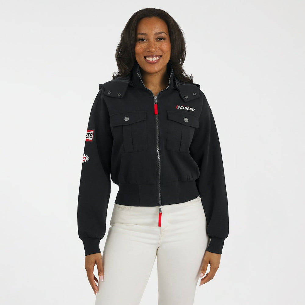 NFL Kansas City Chiefs WEAR by Erin Andrews Women's Tri-Blend Patch Pocket Cropped Full-Zip Bomber Hoodie Jacket