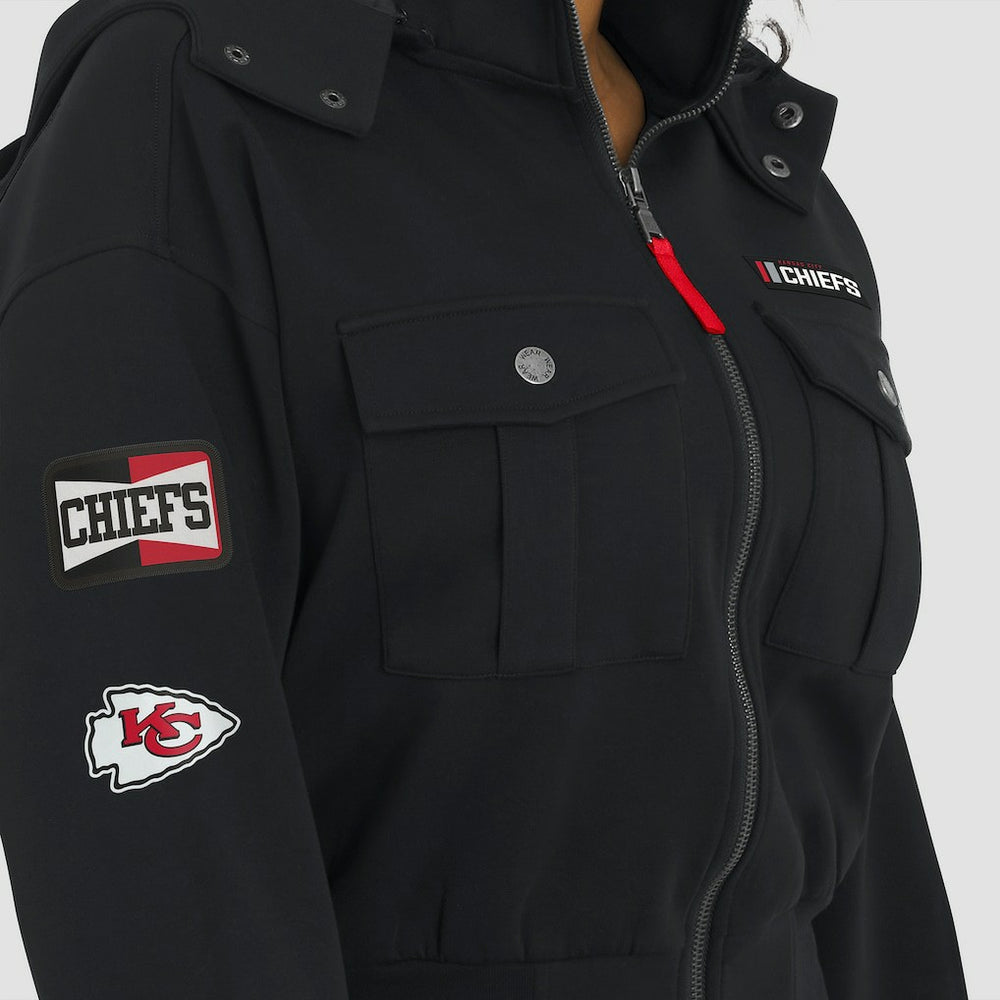 NFL Kansas City Chiefs WEAR by Erin Andrews Women's Tri-Blend Patch Pocket Cropped Full-Zip Bomber Hoodie Jacket