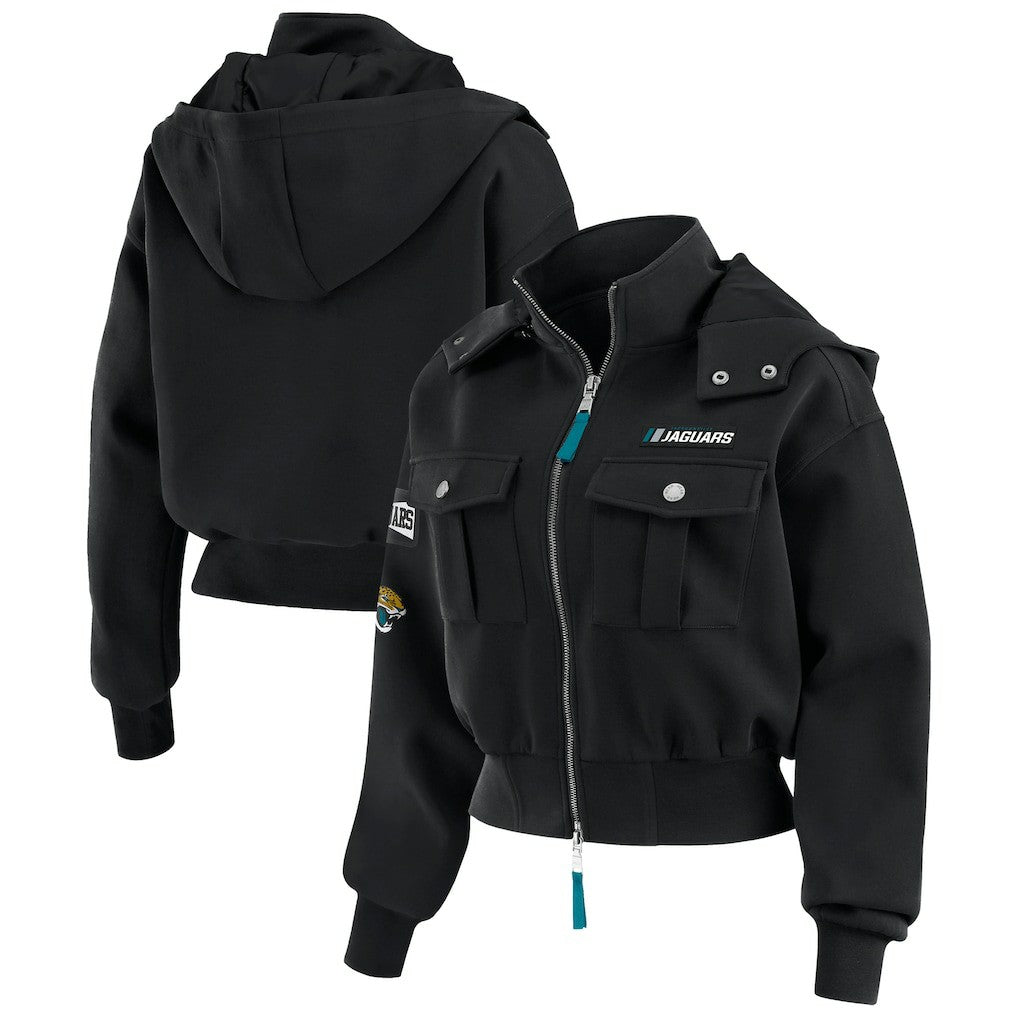 NFL Jacksonville Jaguars WEAR by Erin Andrews Women's Tri-Blend Patch Pocket Cropped Full-Zip Bomber Hoodie Jacket