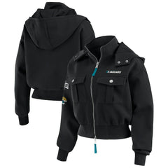 NFL Jacksonville Jaguars WEAR by Erin Andrews Women's Tri-Blend Patch Pocket Cropped Full-Zip Bomber Hoodie Jacket