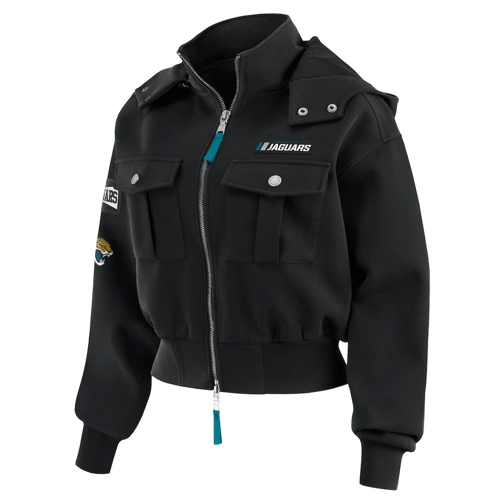 NFL Jacksonville Jaguars WEAR by Erin Andrews Women's Tri-Blend Patch Pocket Cropped Full-Zip Bomber Hoodie Jacket