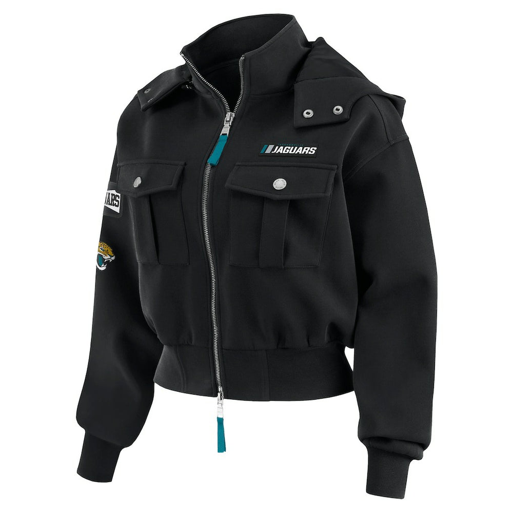 NFL Jacksonville Jaguars WEAR by Erin Andrews Women's Tri-Blend Patch Pocket Cropped Full-Zip Bomber Hoodie Jacket